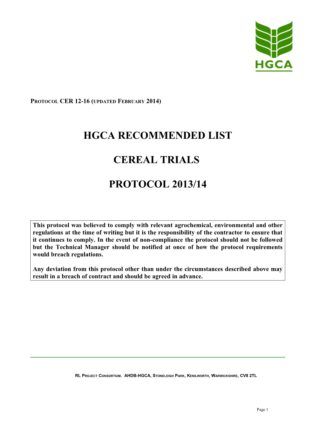 Protocol CER 12-16 (Updated February 2014)