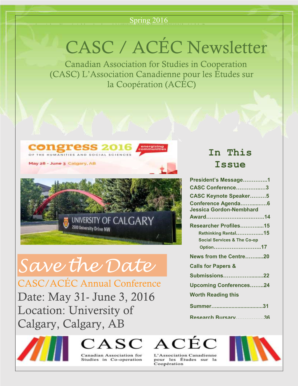 Spring 2016 0 CASC/ACÉC Newsletter-Spring 2016