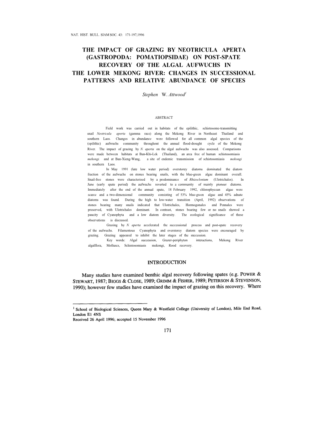 The Impact of Grazing by Neotricula Aperta