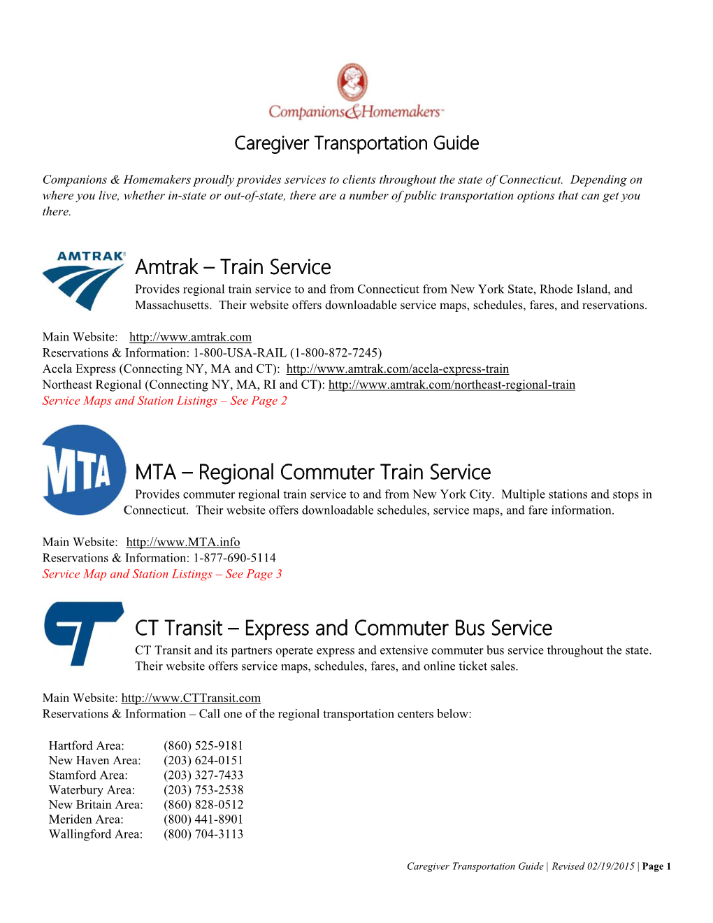 Regional Commuter Train Service CT Transit