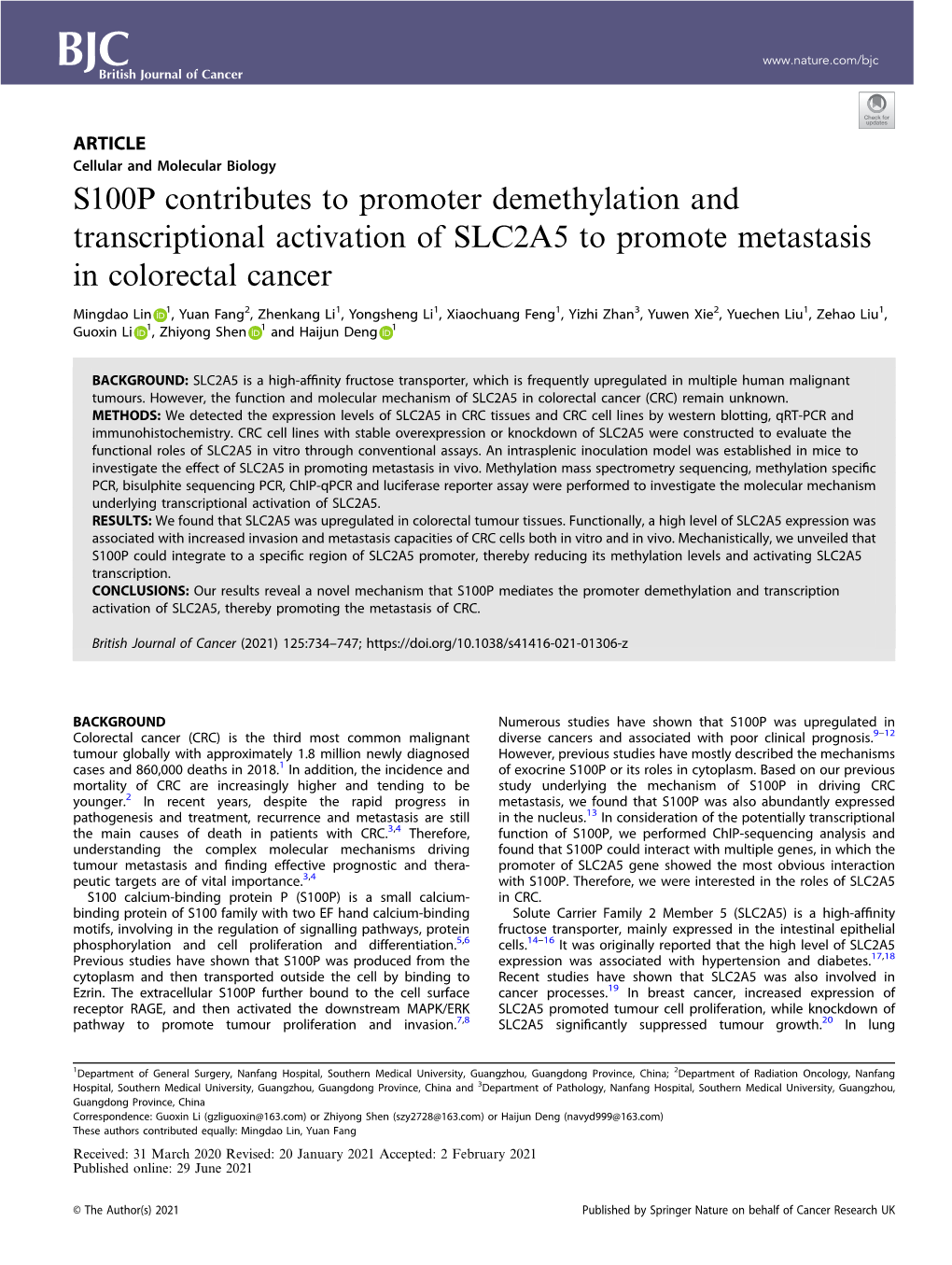 S100P Contributes to Promoter Demethylation and Transcriptional Activation of SLC2A5 to Promote Metastasis in Colorectal Cancer