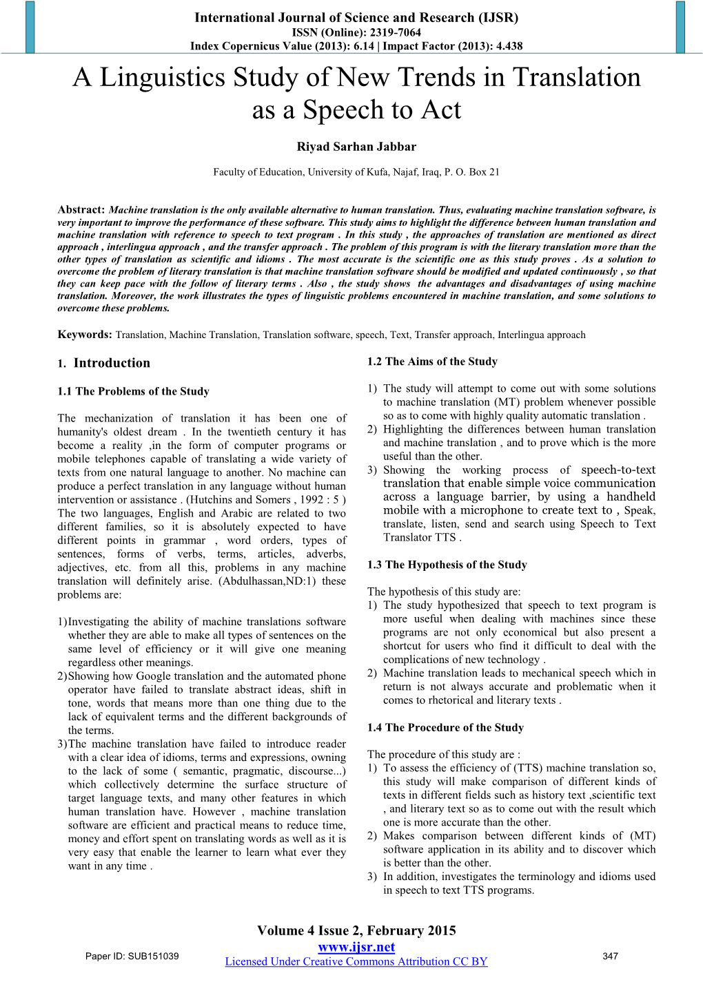 A Linguistics Study of New Trends in Translation As a Speech to Act