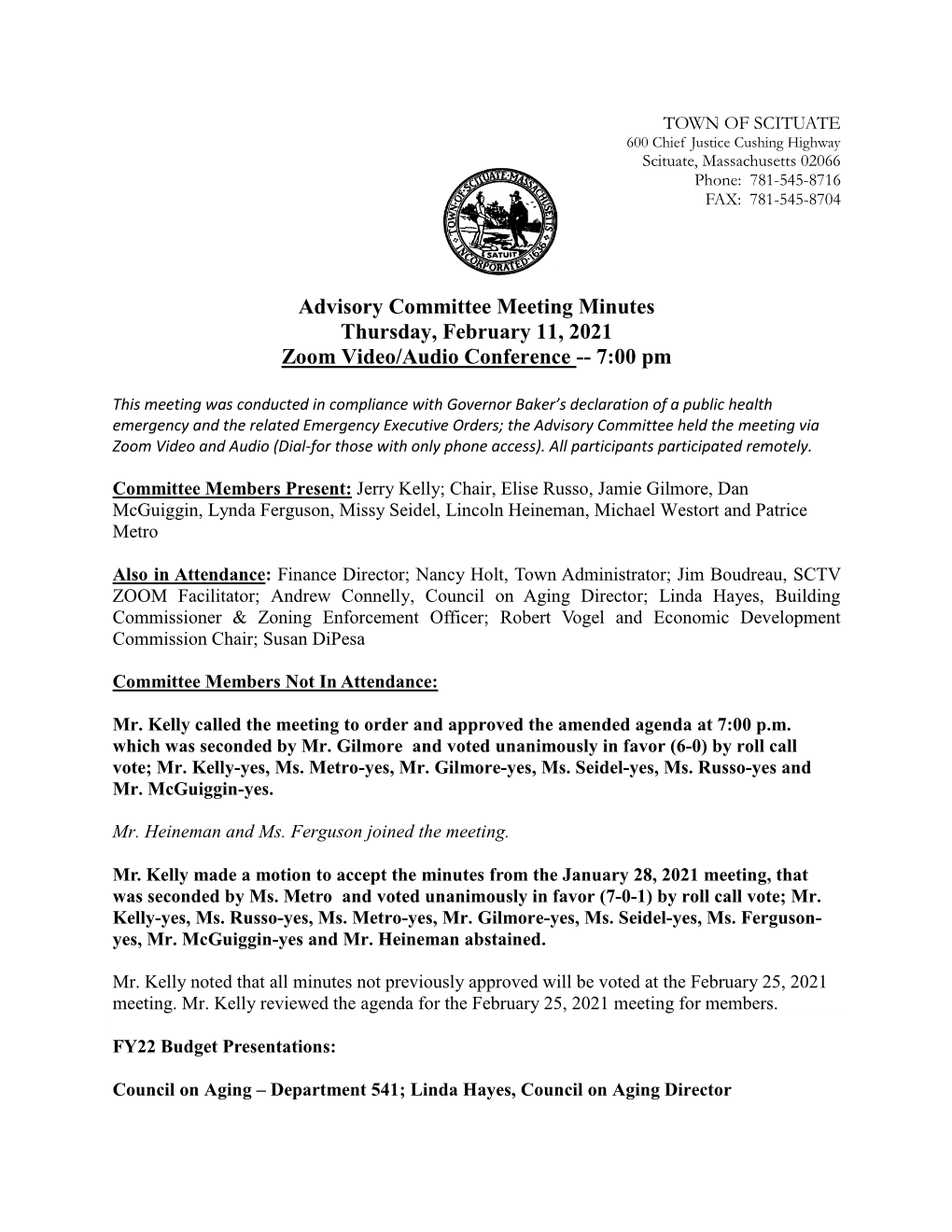 Advisory Committee Minutes February 11, 2021