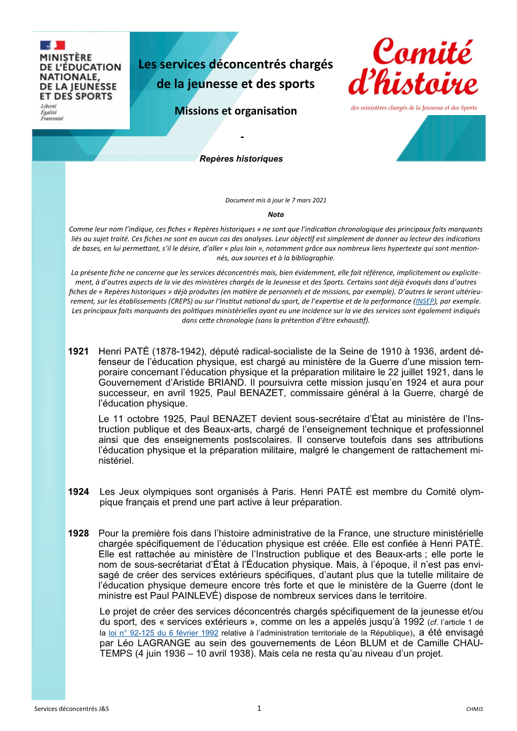 Les Services Déconcentrés Chargés De La Jeunesse Et Des Sports