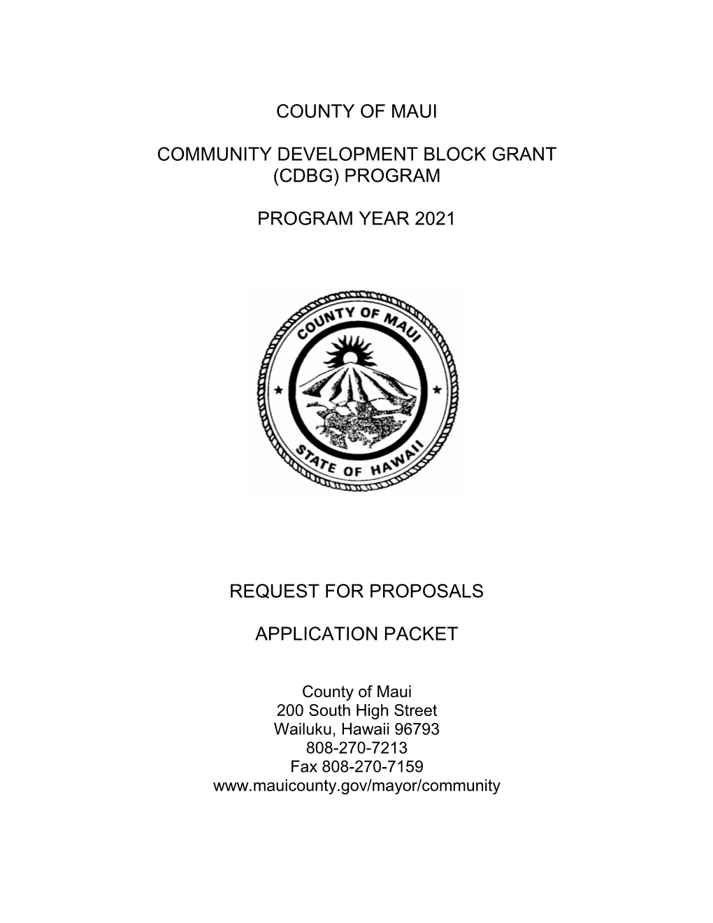 (Cdbg) Program Program Year 2021 Request for Proposals Application