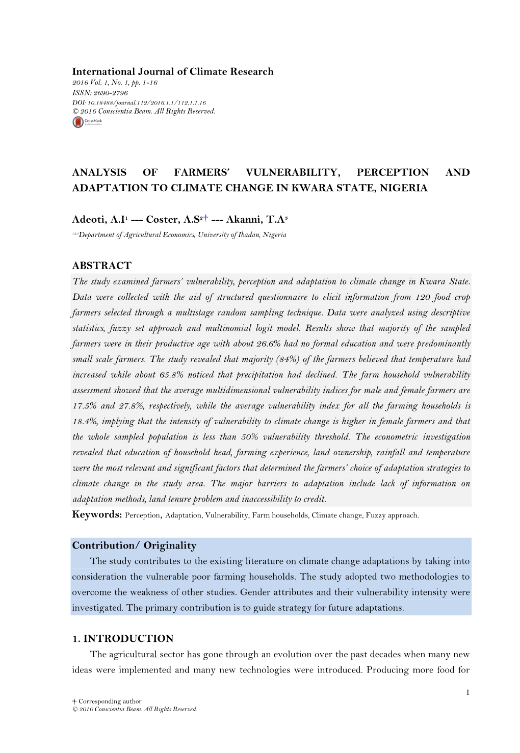 International Journal of Climate Research 2016 Vol