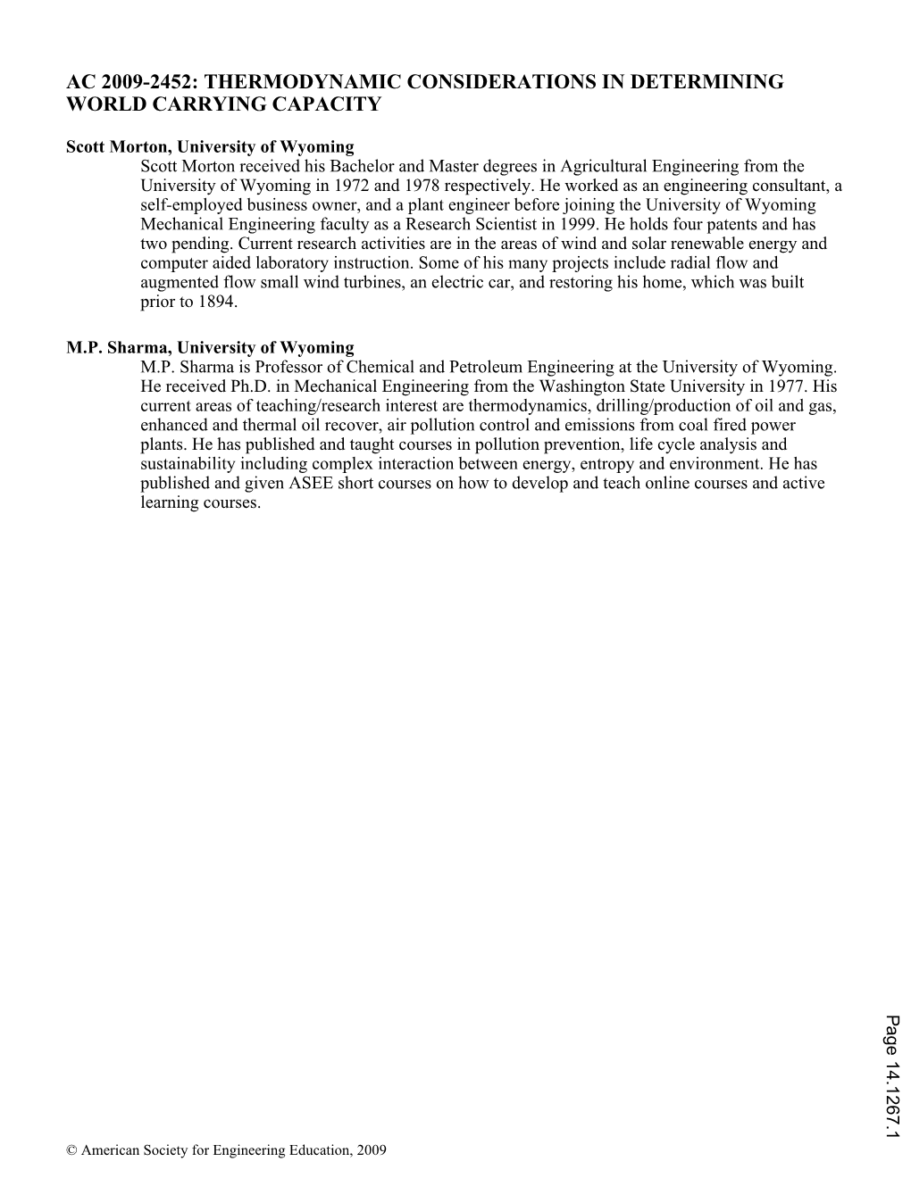 Thermodynamic Considerations in Determining World Carrying Capacity