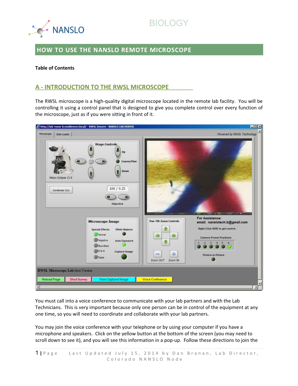 How to Use the NANSLO Remote Microscope