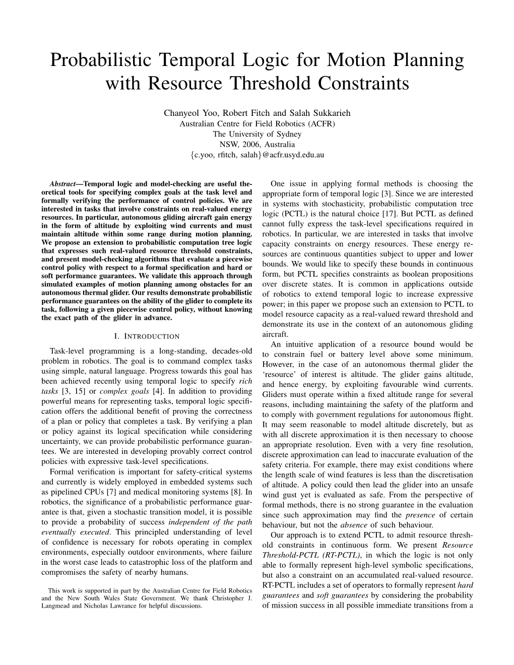 Probabilistic Temporal Logic for Motion Planning with Resource Threshold Constraints