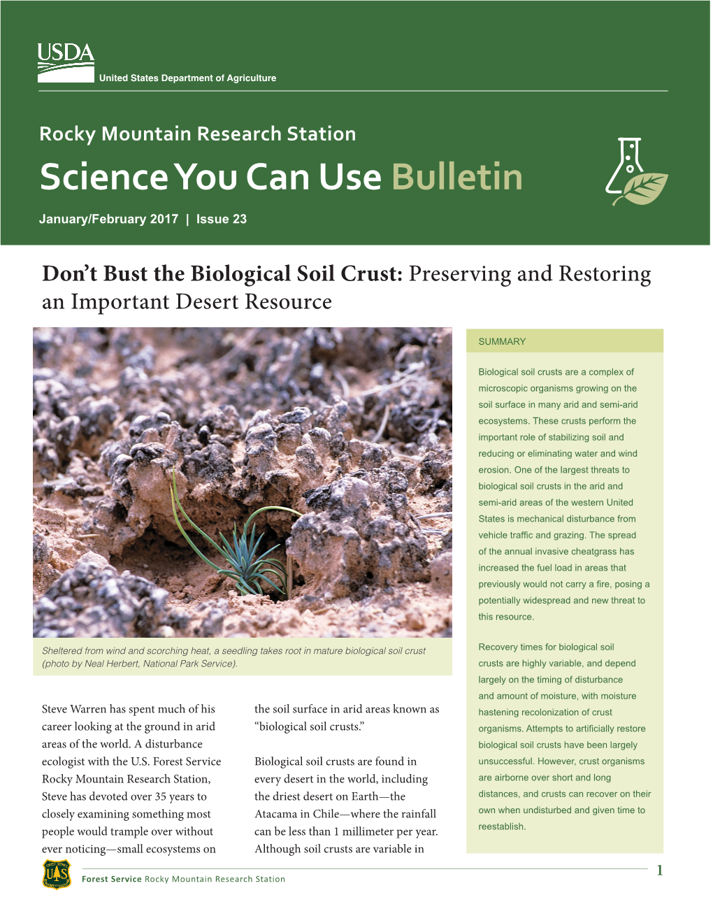Don't Bust the Biological Soil Crust: Preserving and Restoring an Important Desert Resource