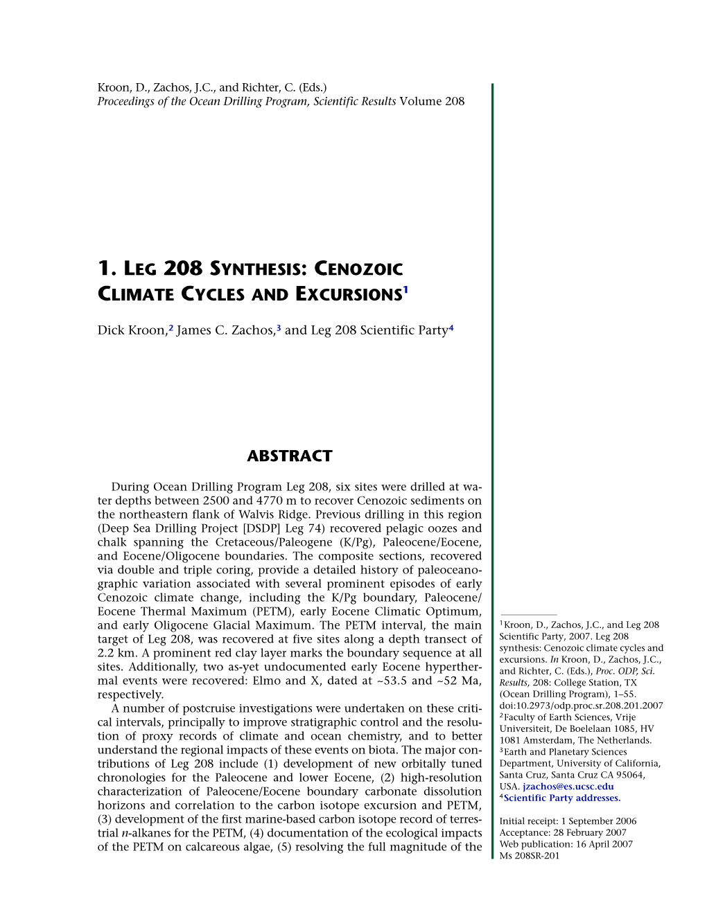 Cenozoic Climate Cycles and Excursions1