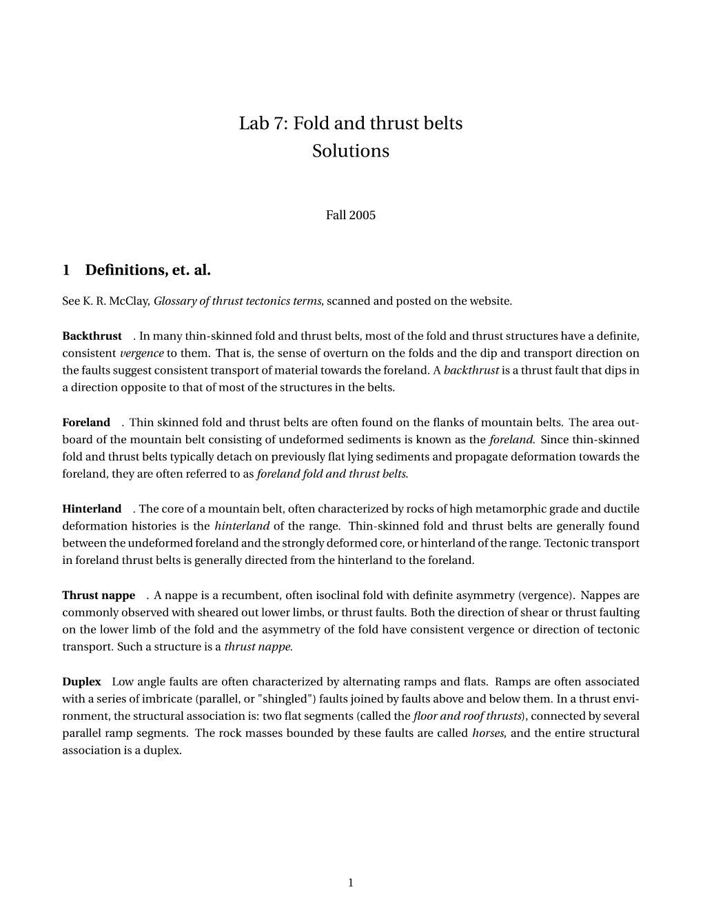 Lab 7: Fold and Thrust Belts Solutions