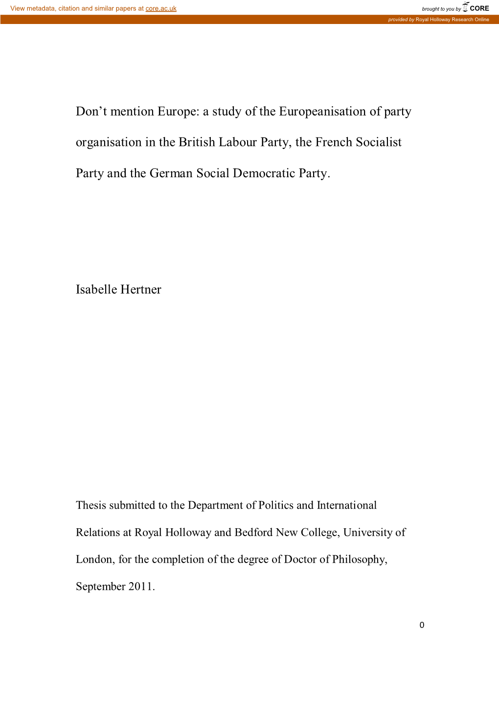 A Study of the Europeanisation of Party Organisation in the British