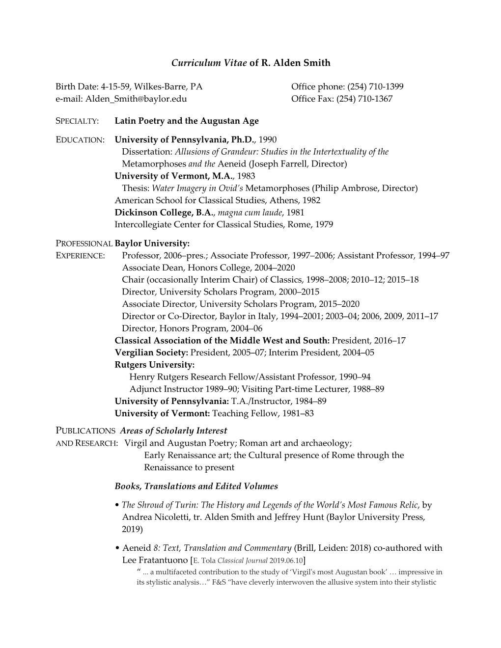 Curriculum Vitae of R. Alden Smith