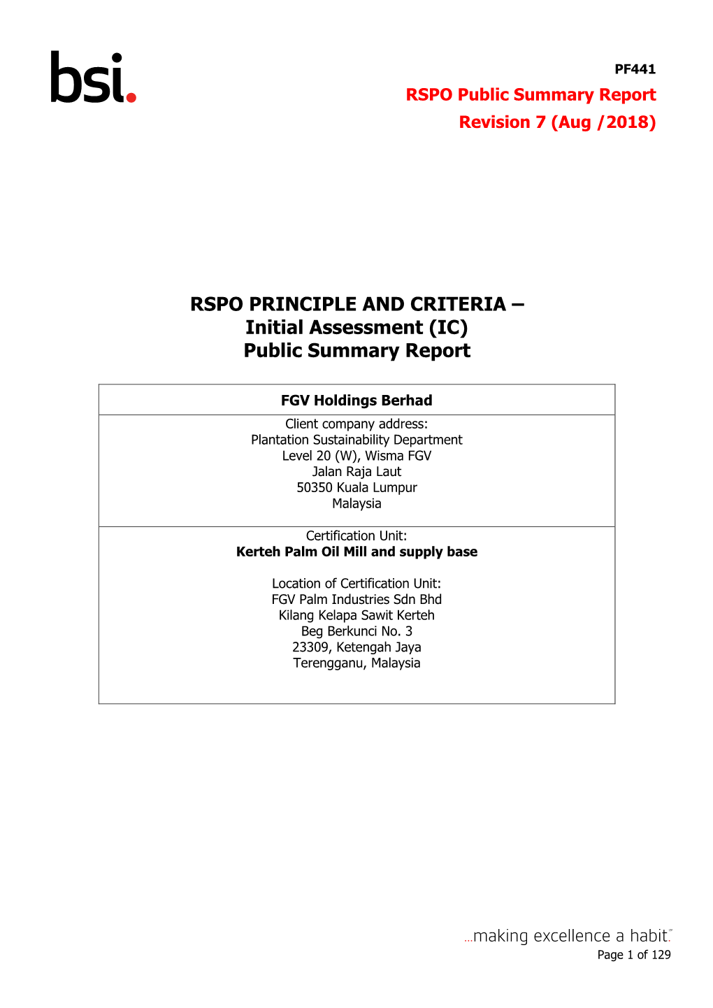 RSPO Public Summary Report Revision 7 (Aug /2018)