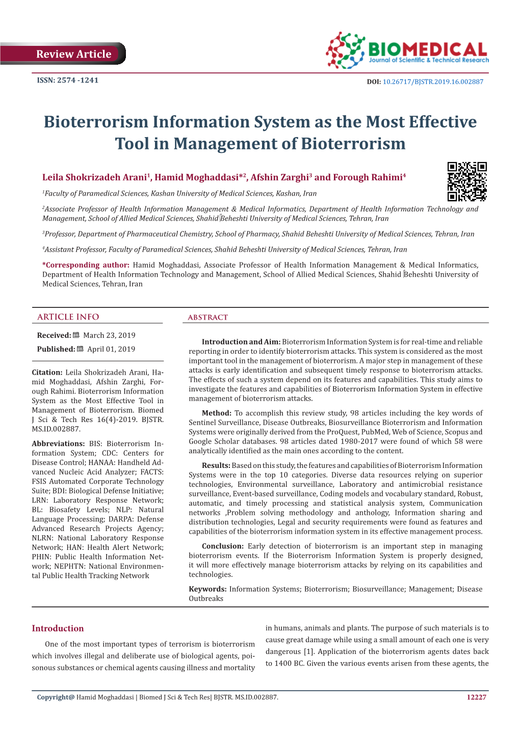 Bioterrorism Information System As the Most Effective Tool in Management of Bioterrorism
