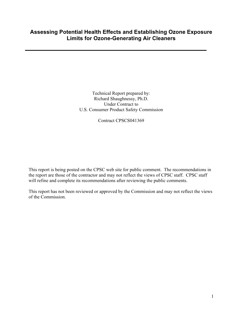 Assessing Potential Health Effects and Establishing Ozone Exposure Limits for Ozone-Generating Air Cleaners