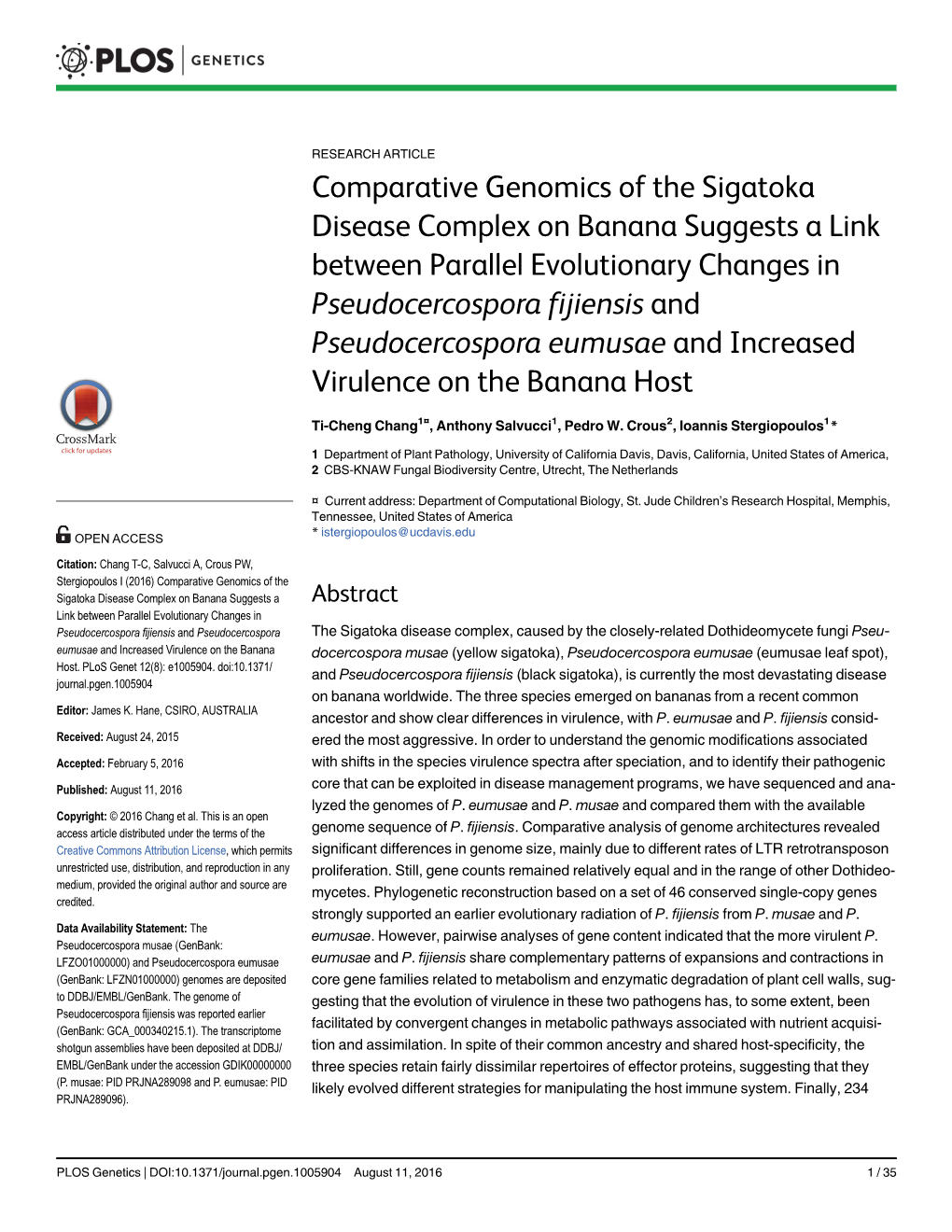 Comparative Genomics of the Sigatoka Disease