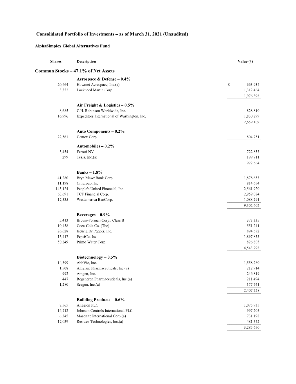 Consolidated Portfolio of Investments – As of March 31, 2021 (Unaudited)