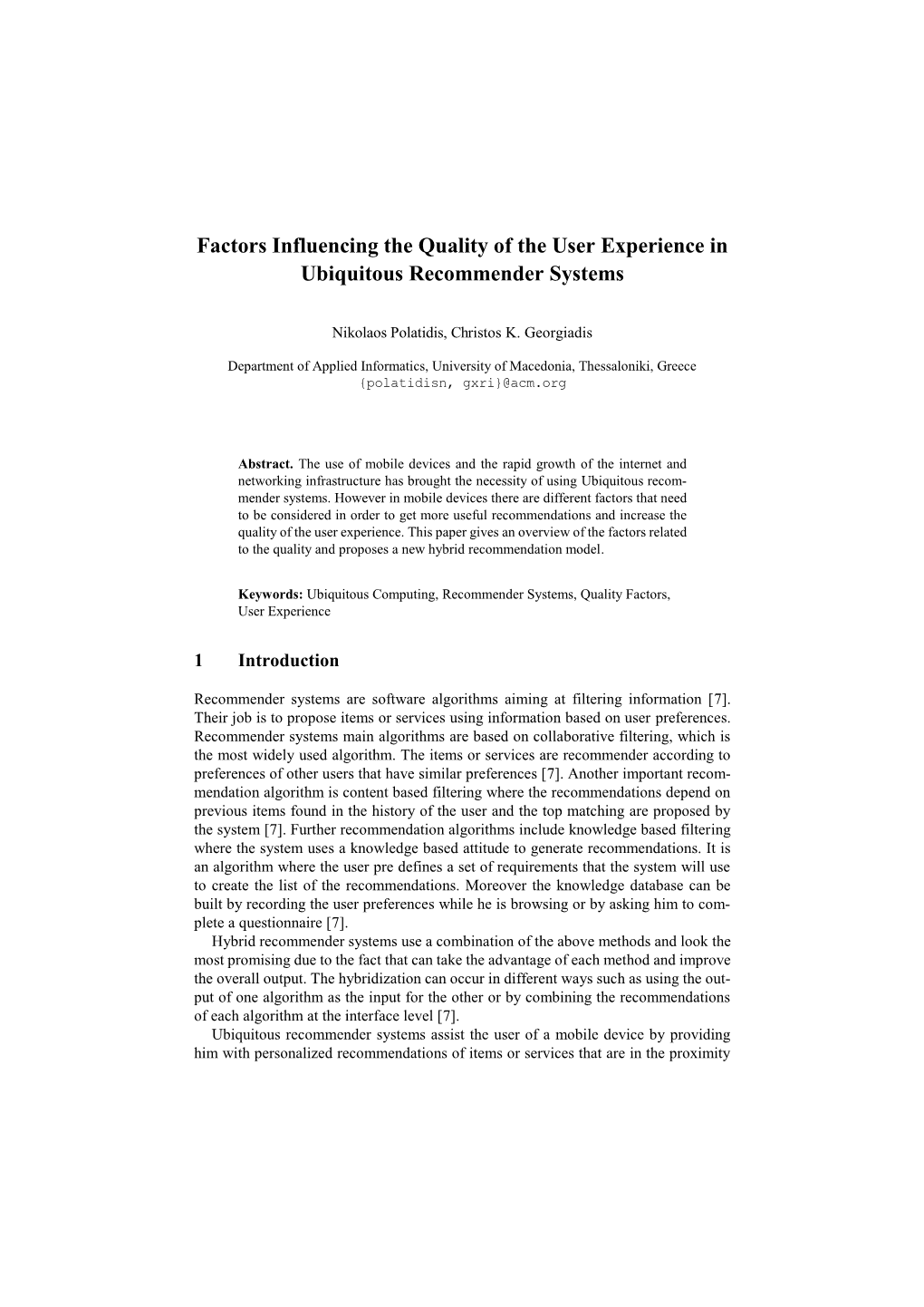 Factors Influencing the Quality of the User Experience in Ubiquitous Recommender Systems