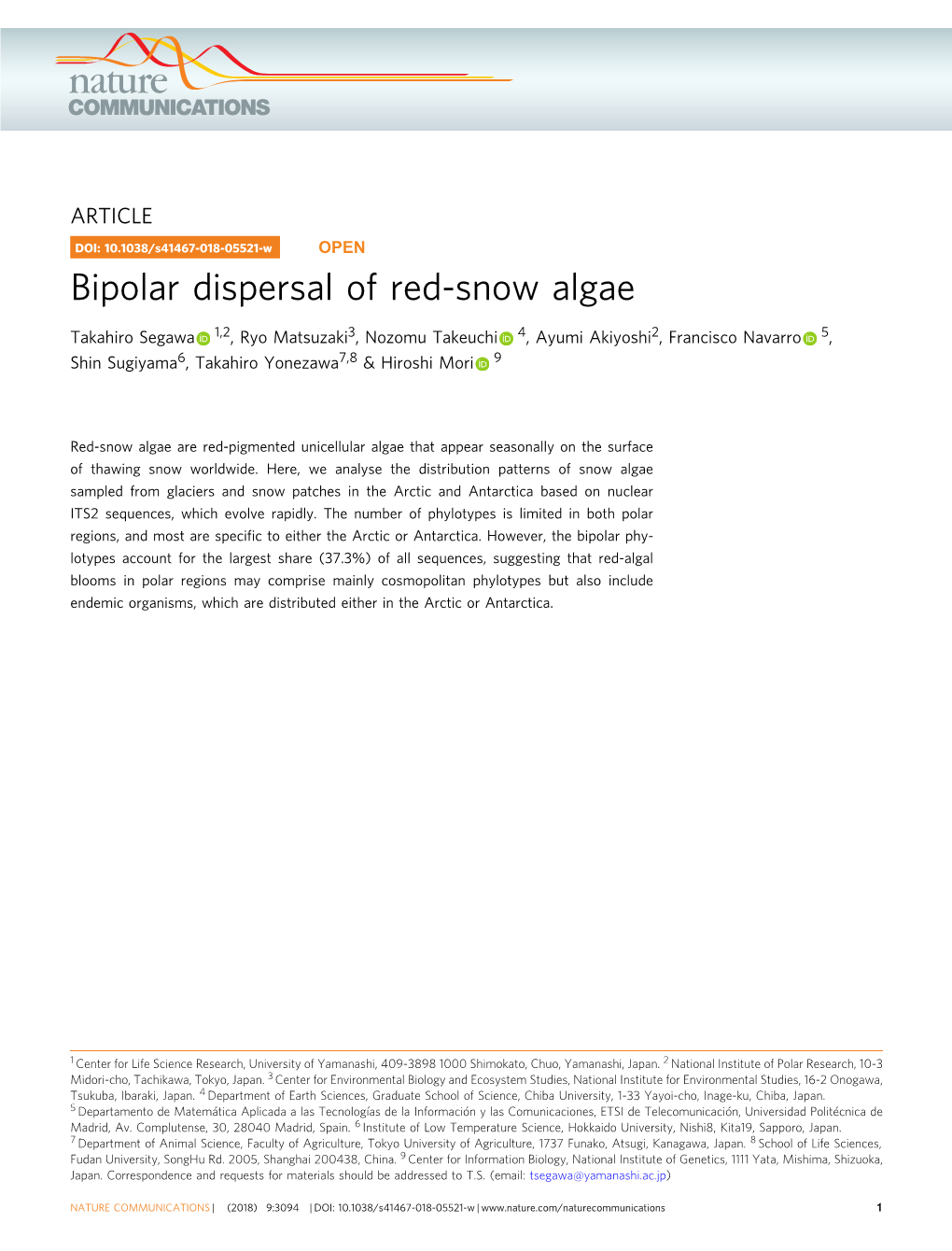 Bipolar Dispersal of Red-Snow Algae