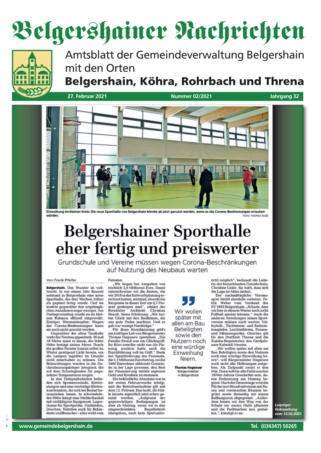 Belgershainer Nachrichten Amtsblatt Der Gemeindeverwaltung Belgershain Mit Den Orten Belgershain, Köhra, Rohrbach Und Threna