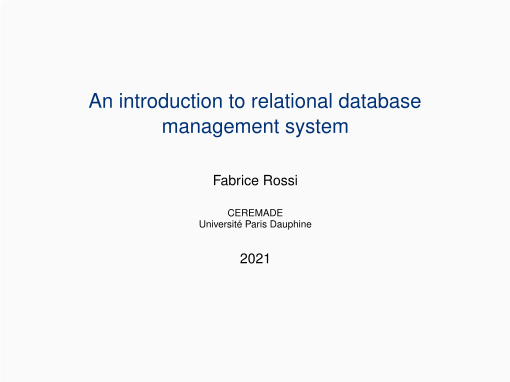 An Introduction to Relational Database Management System