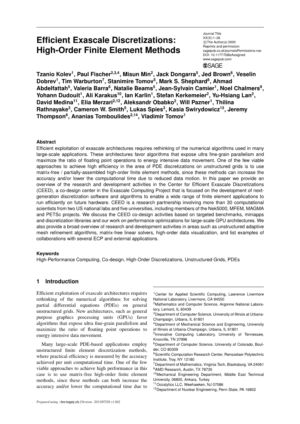 High-Order Finite Element Methods Sagepub.Co.Uk/Journalspermissions.Nav DOI: 10.1177/Tobeassigned