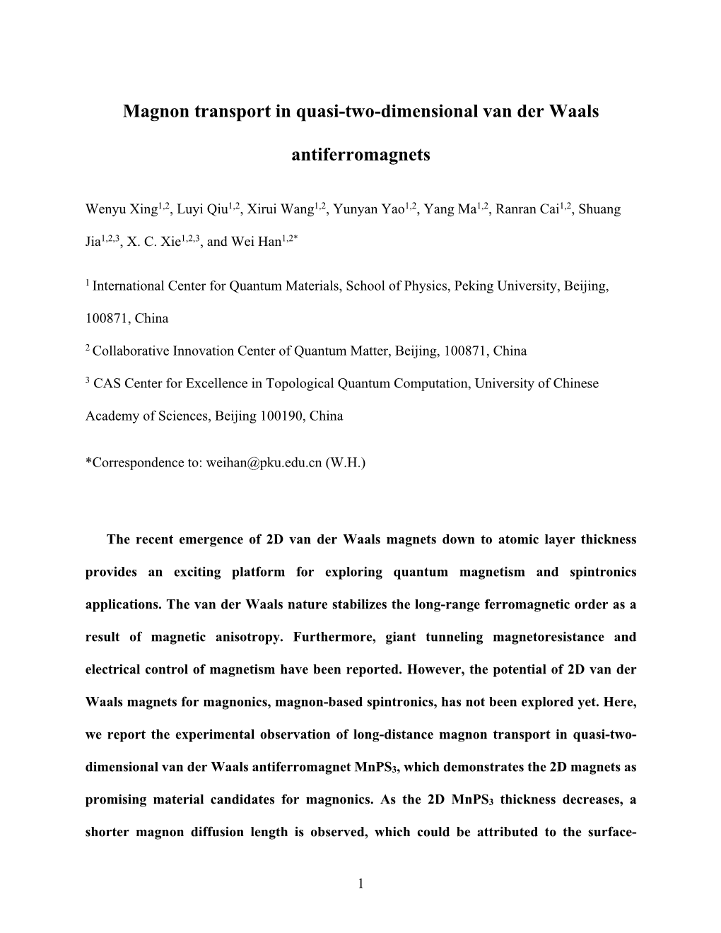 Magnon Transport in Quasi-Two-Dimensional Van Der Waals