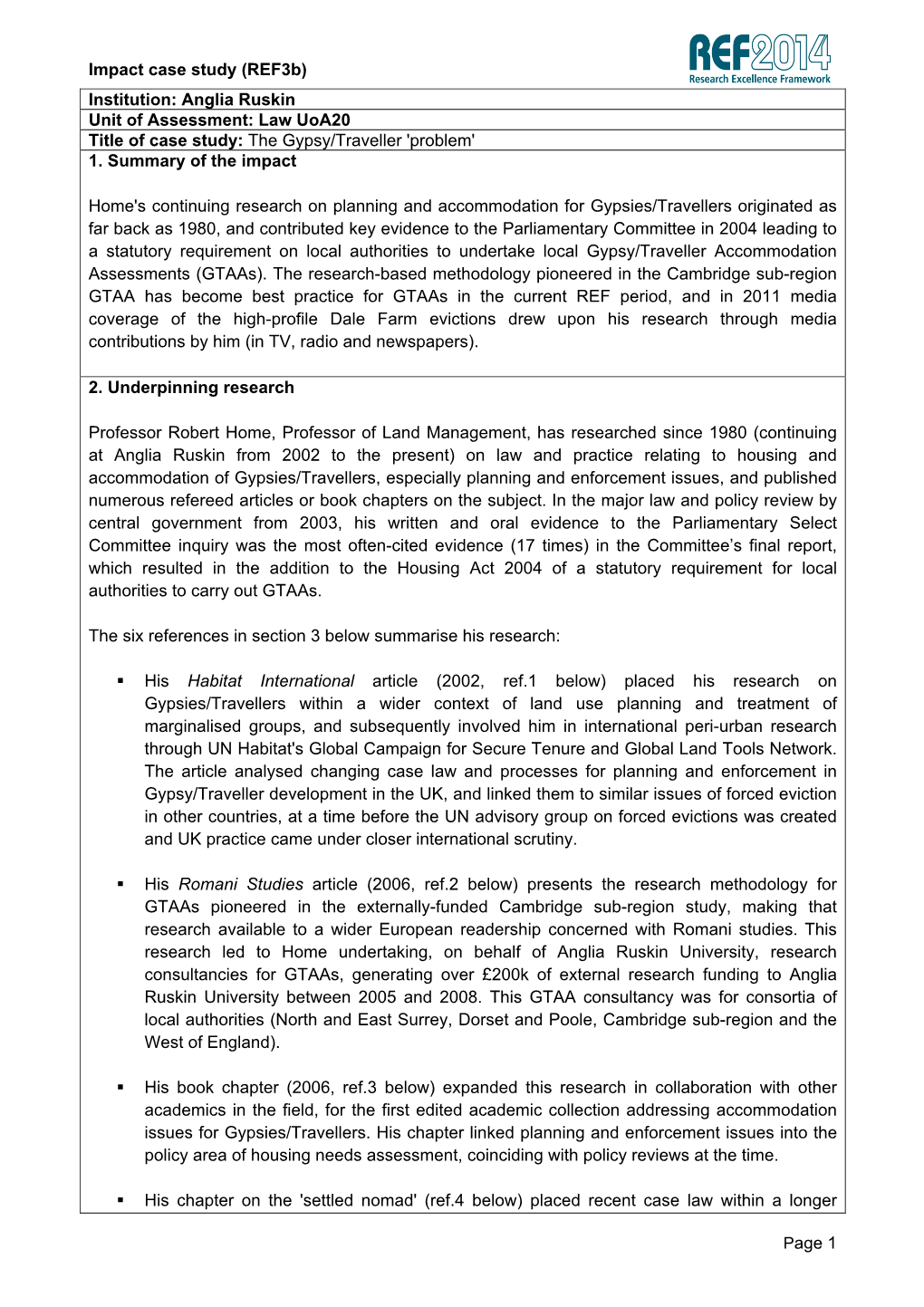 Law Uoa20 Title of Case Study: the Gypsy/Traveller 'Problem' 1