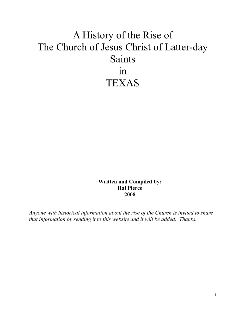 A History of the Rise of the Church of Jesus Christ of Latter-Day Saints in TEXAS