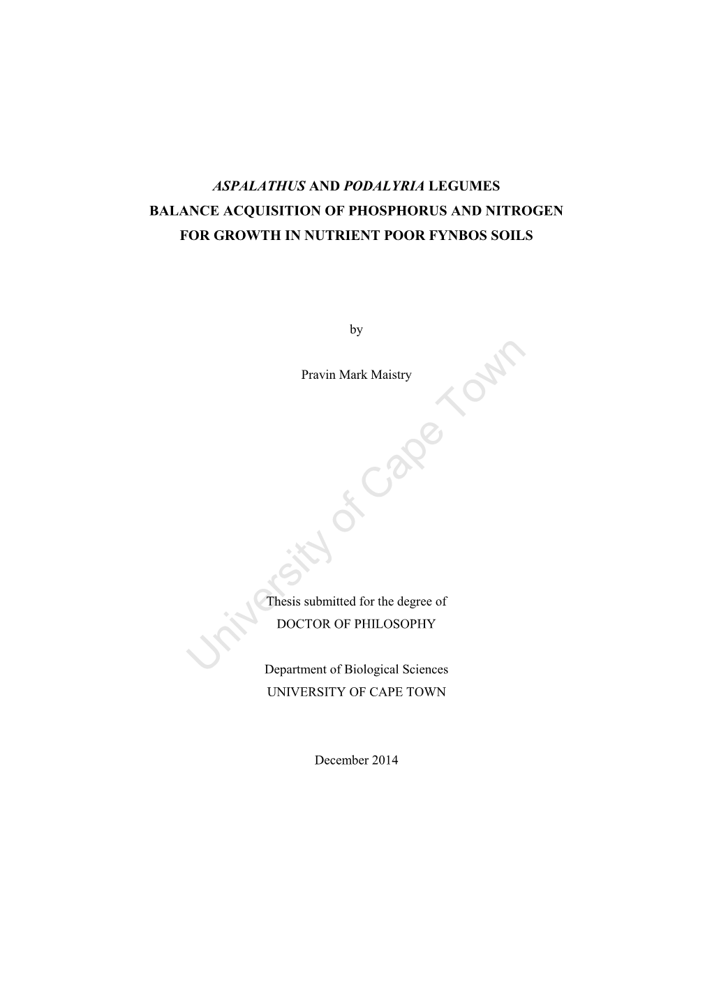 Asphalathus and Podalyria Legumes Balance Acquisition of Phosphorus