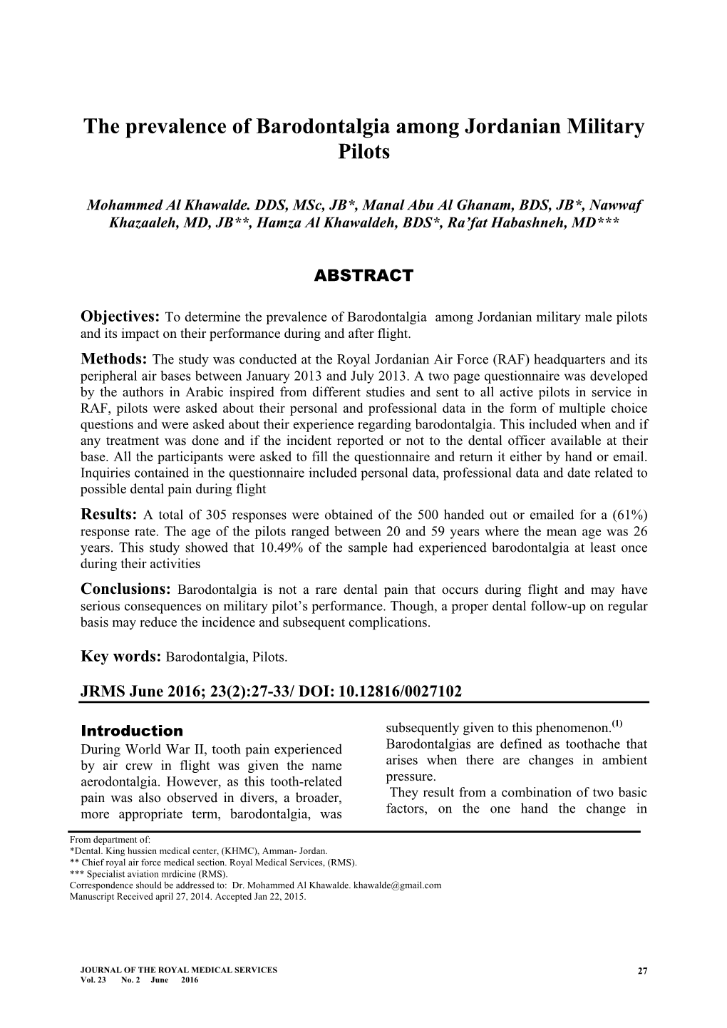 Barodontalgia As a Differential Diagnosis