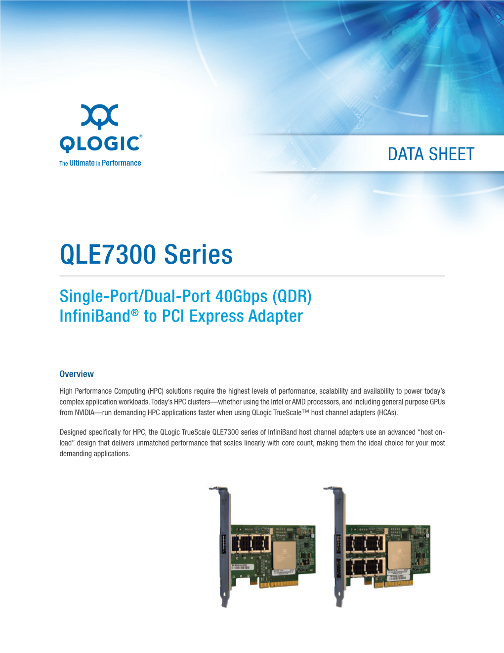 Data Sheet for QLE7300 Series Infiniband to PCI Express Host