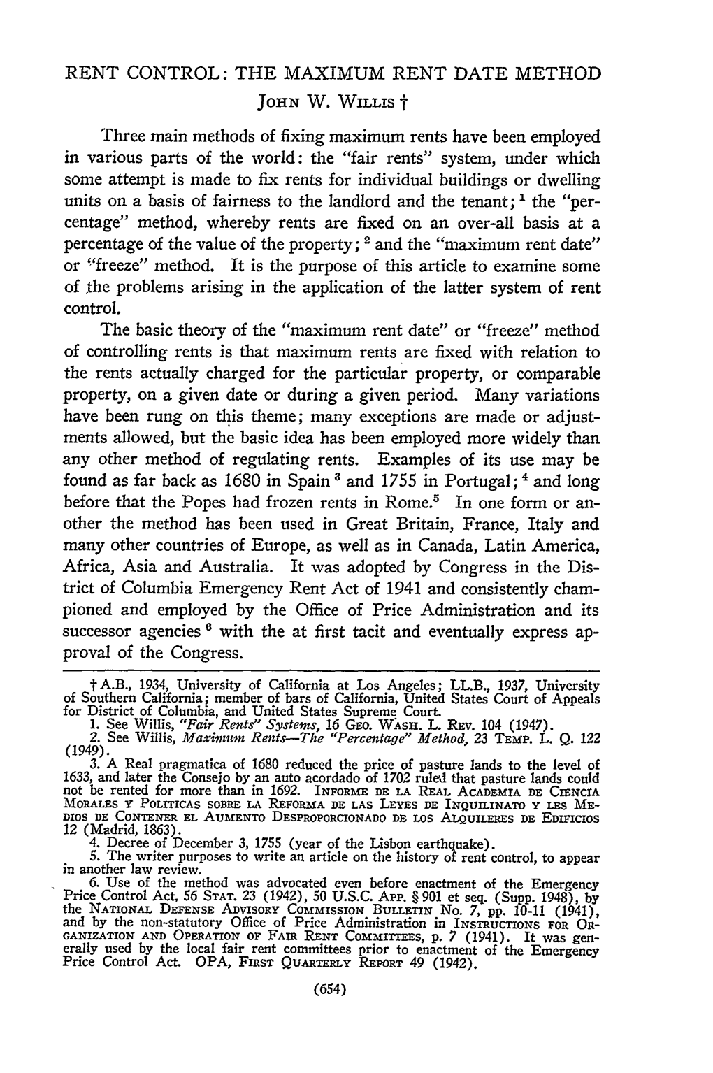 Rent Control: the Maximum Rent Date Method John W