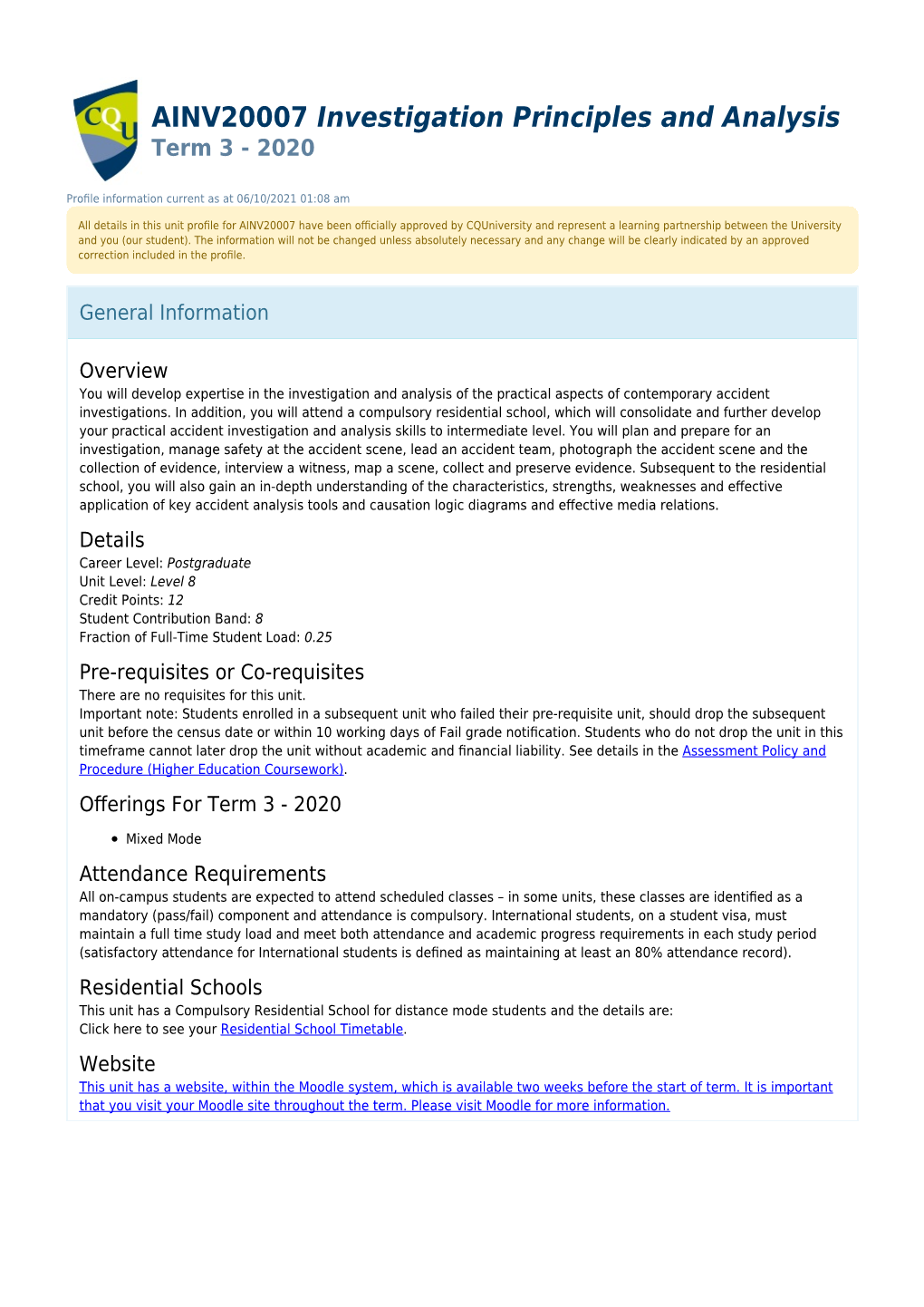 Cquniversity Unit Profile