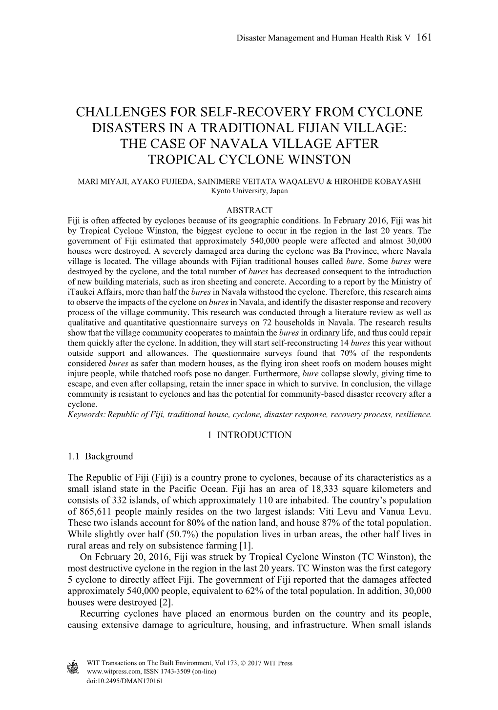 Challenges for Self-Recovery from Cyclone Disasters in a Traditional Fijian Village: the Case of Navala Village After Tropical Cyclone Winston