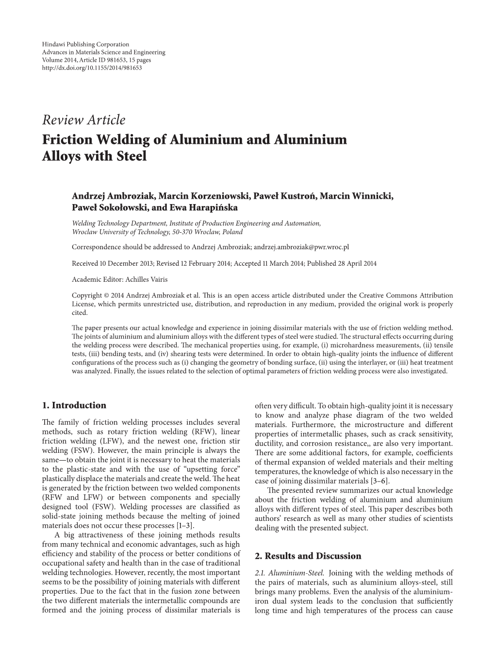 Friction Welding of Aluminium and Aluminium Alloys with Steel