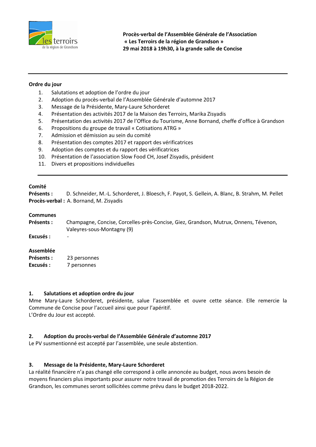 Procès-Verbal De L'assemblée Générale De L'association « Les