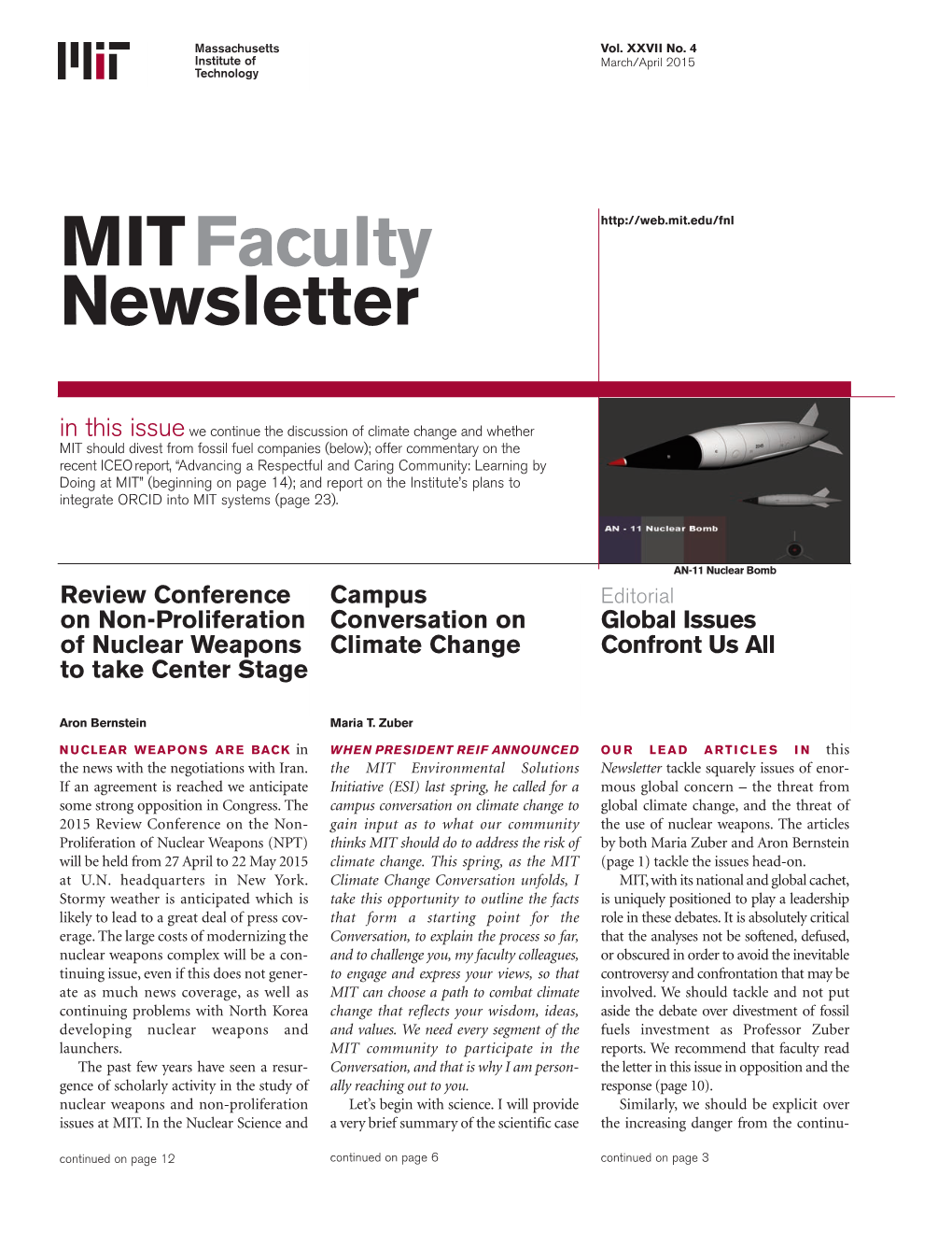 MIT Faculty Newsletter, Vol. XXVII No. 4, March/April 2015