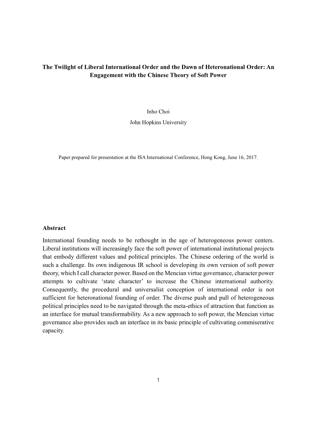 The Twilight of Liberal International Order and the Dawn of Heteronational Order: an Engagement with the Chinese Theory of Soft Power