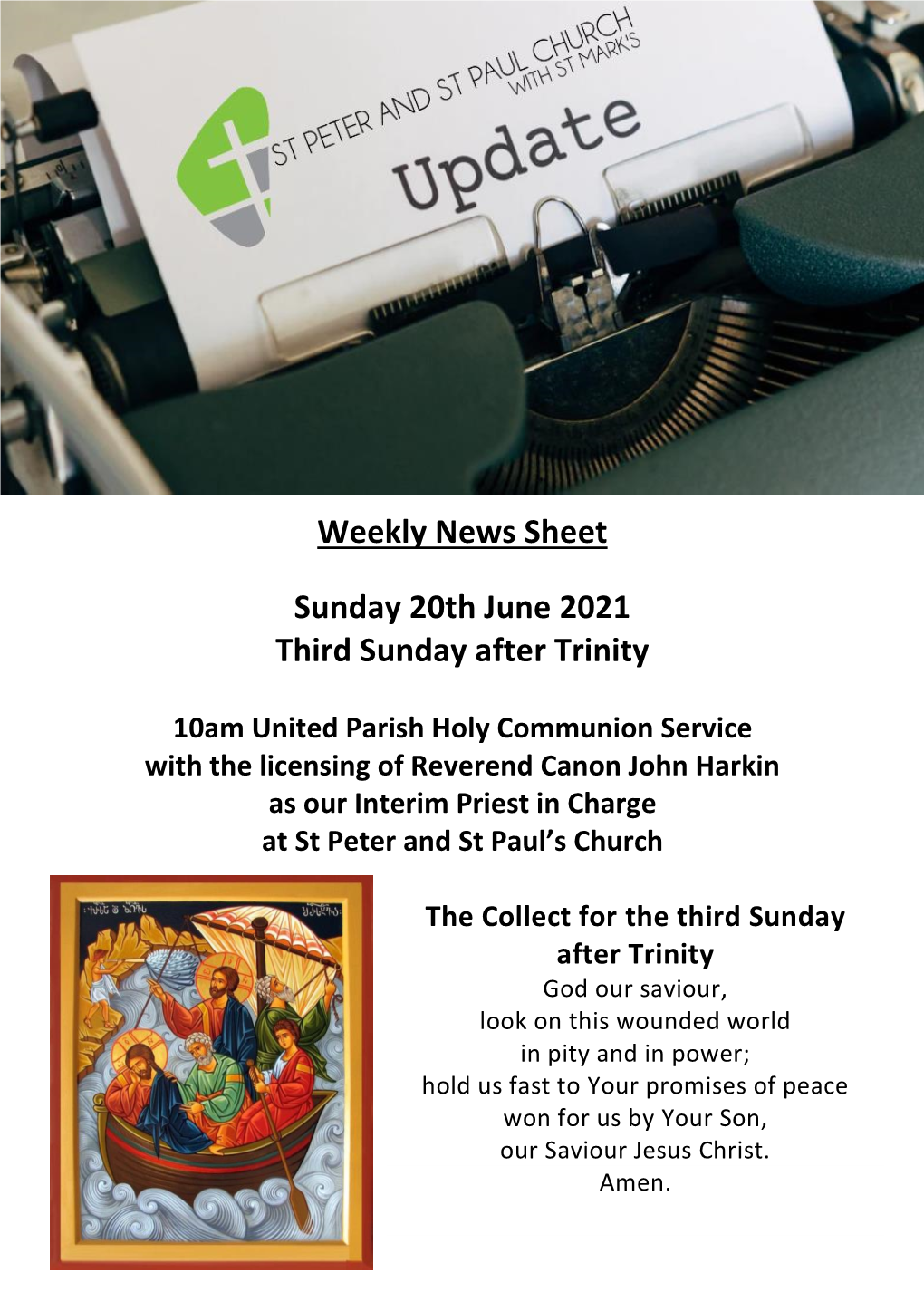 Weekly News Sheet Sunday 20Th June 2021 Third Sunday After Trinity