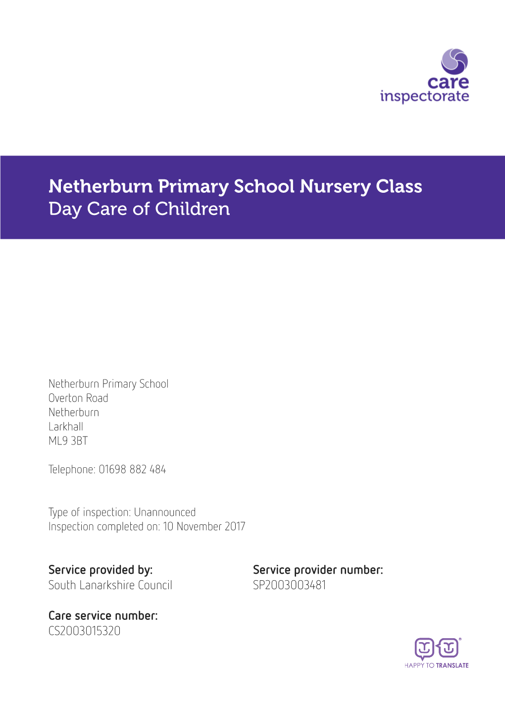 Netherburn Primary School Nursery Class Day Care of Children