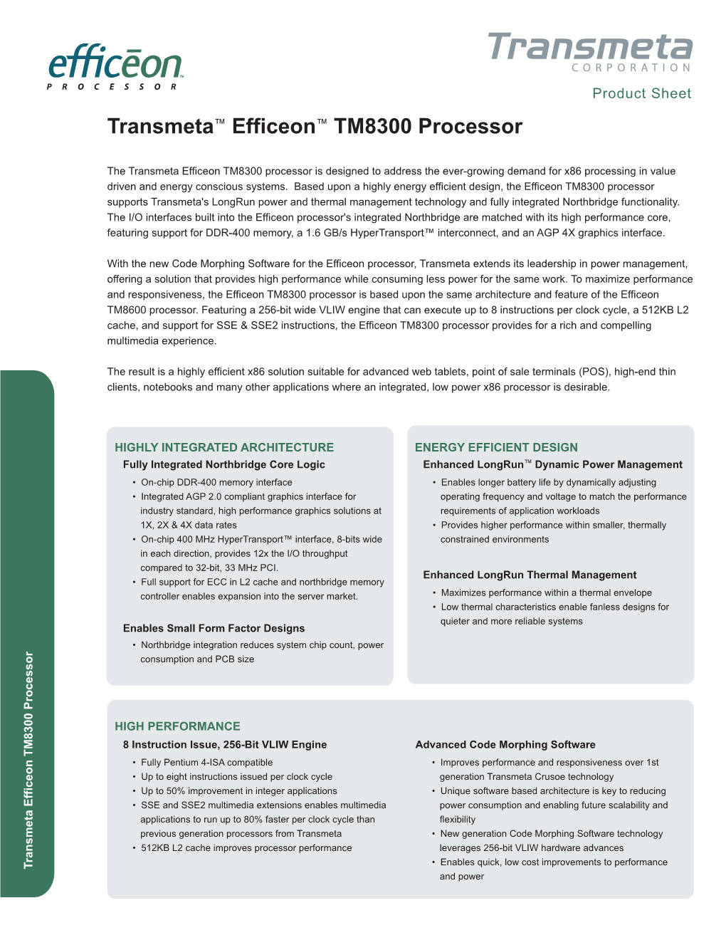Transmeta™ Efficeon™ TM8300 Processor
