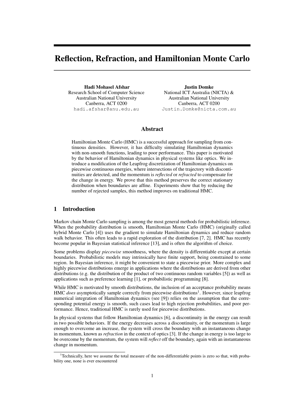 Reflection, Refraction, and Hamiltonian Monte Carlo