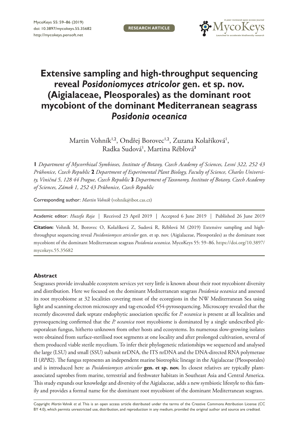 Extensive Sampling and High-Throughput Sequencing Reveal Posidoniomyces Atricolor Gen