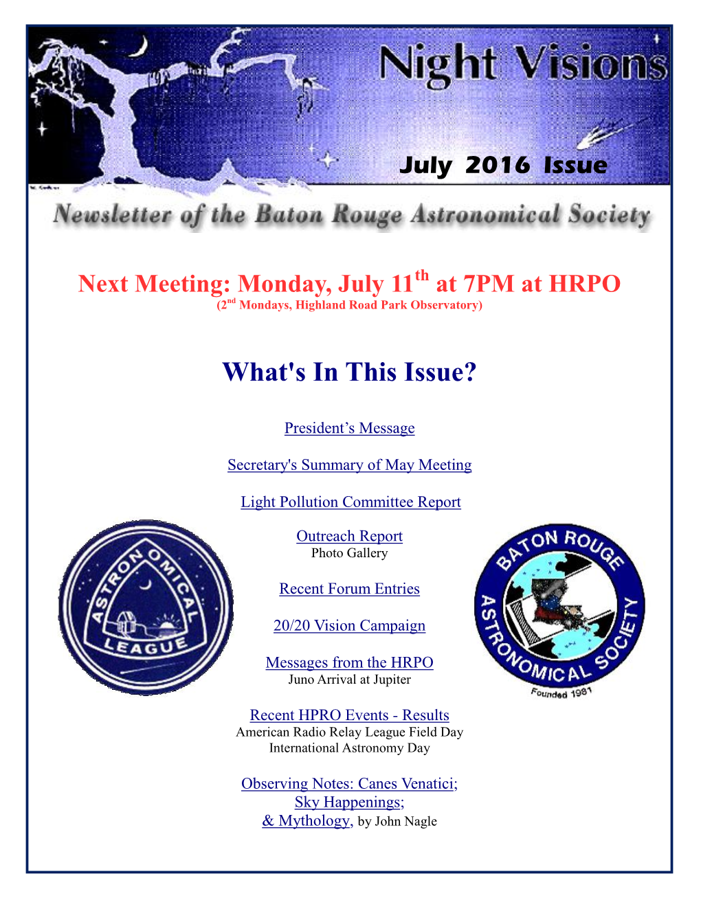 July 2016 BRAS Newsletter