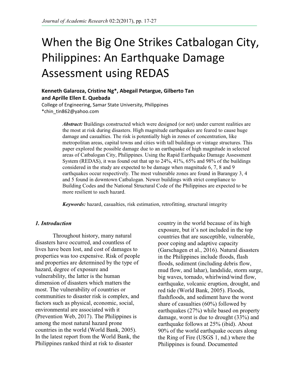 When the Big One Strikes Catbalogan City, Philippines: an Earthquake Damage Assessment Using REDAS