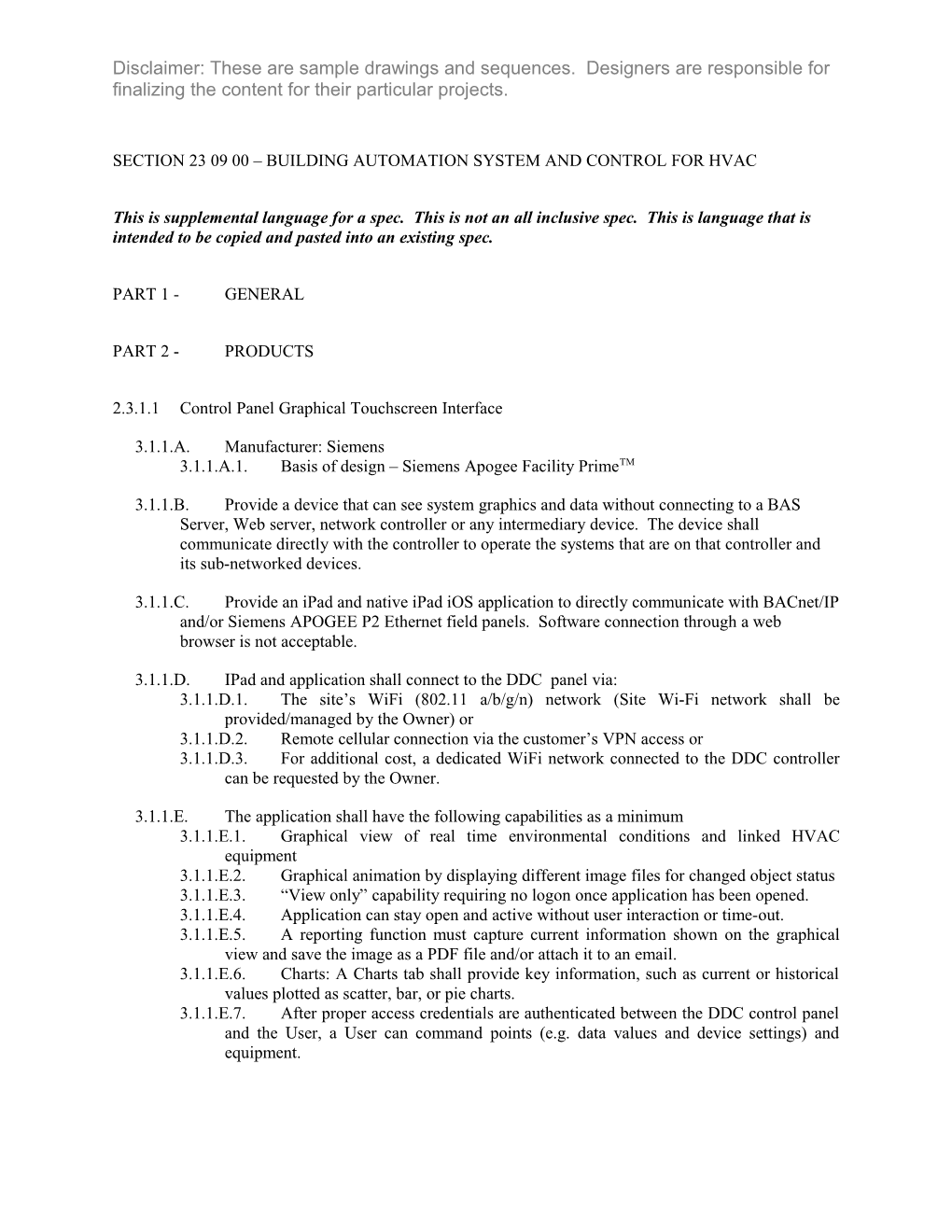 Section 23 09 00 Building Automation System and Control for Hvac