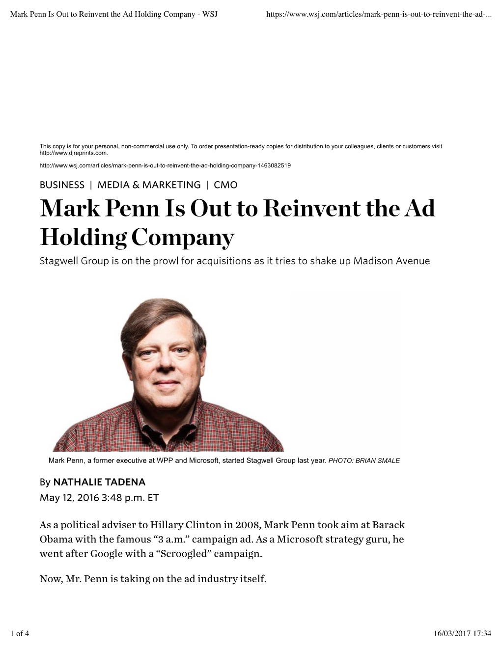 Mark Penn Is out to Reinvent the Ad Holding Company - WSJ